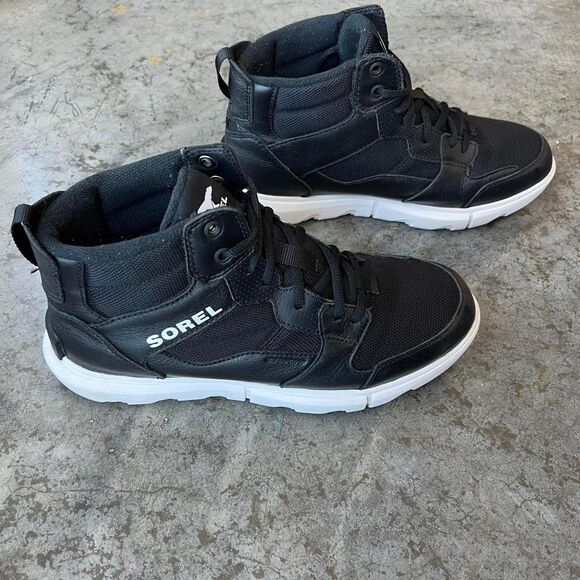 Sorel Explorer II High Top Lace-up Sneaker Boots Black White Women's 10 - Picture 7 of 8